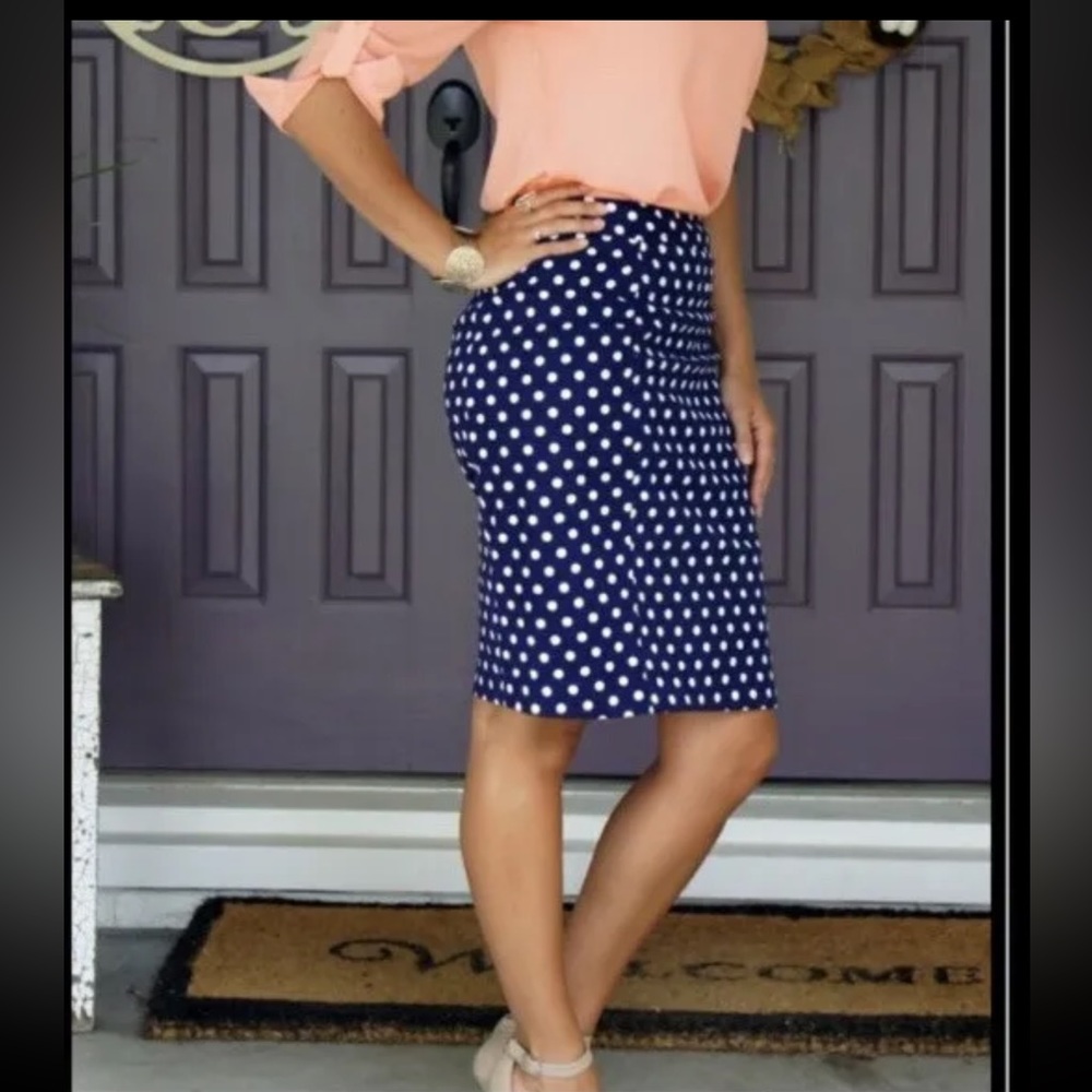 Pixley June Navy Polka Dot Pencil Skirt